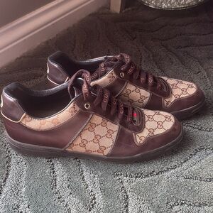 Gucci Brown/Beige GG Canvas and Leather Low Top Sneakers
